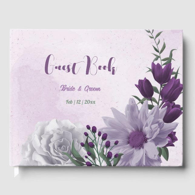 Livre D'or fleurs blanches violettes mariage (Recto)