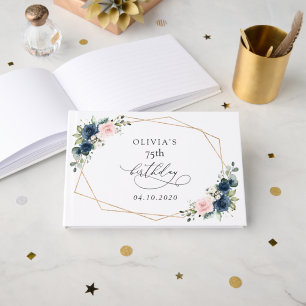 Livre D'or Fleurs Bleu Marine, Fleurs Roses, Bohème, Annivers