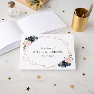 Livre D'or Fleurs Bleues Marine, Fleurs Roses, Mariage Floral