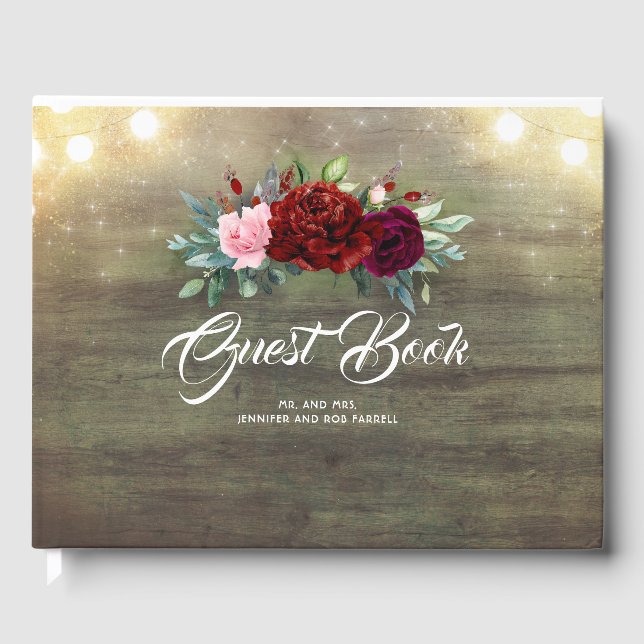 Livre D'or Fleurs Bourgogne - Mariage rustique Peony (Recto)