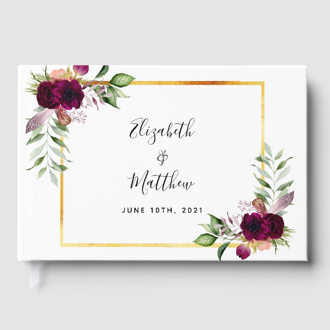 Livre D'or Fleurs Bourgogne verdure mariage élégant (Recto)