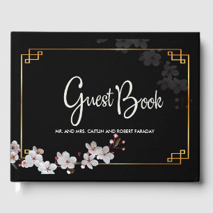 Livre D'or Fleurs cerises blanches et cadre doré