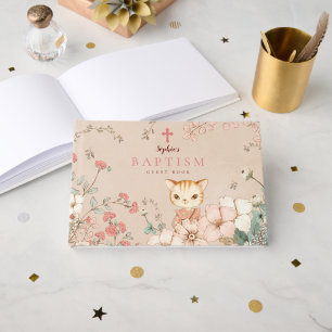 Livre D'or Fleurs de chats vintages Feuilles Bébé Fille Baptê
