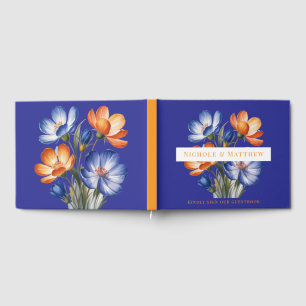 Livre D'or Fleurs de mariage orange et bleu cobalt en retour