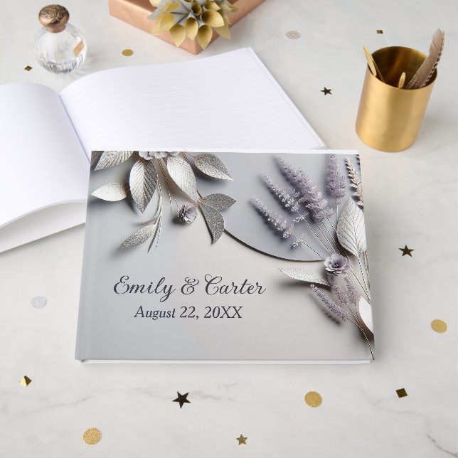 Livre D'or Fleurs de Mariage sur Argent (Recto ouvert)
