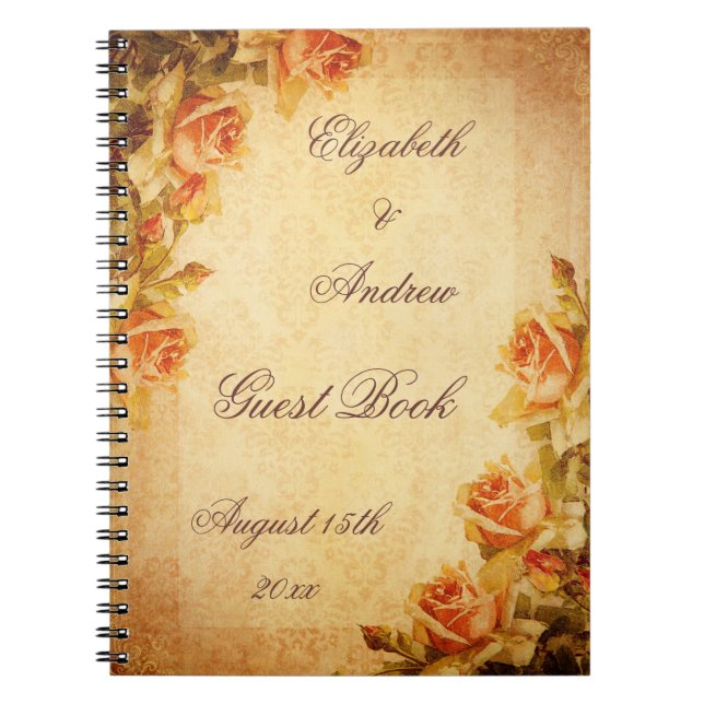 Livre d'or Fleurs de Pêcher Chic Rétro Damassé (Devant)