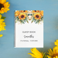 Livre d'or fleurs de soleil d'anniversaire aquarel