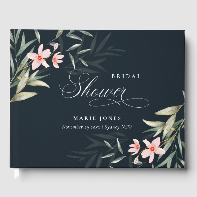 Livre D'or Fleurs de verdure rose blush marine foncé pour la  (Recto)