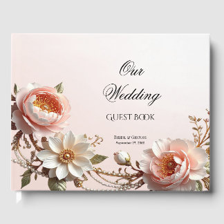 Livre d'or Fleurs Décoratives Roses et Blanches