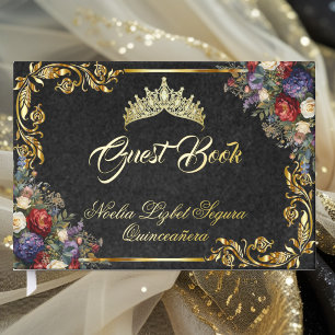 Livre D'or Fleurs, Diadème & Feuilles d'Or - Noir
