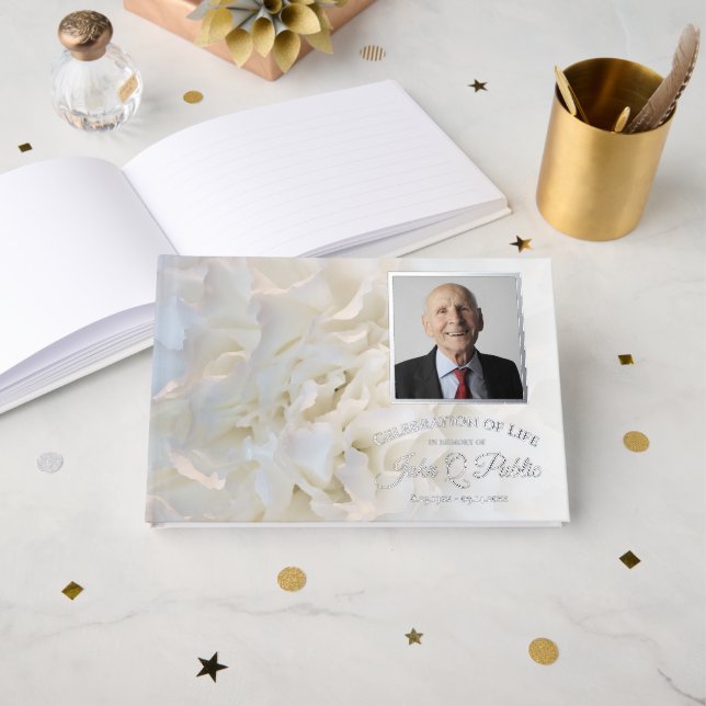 Livre D'or Fleurs d'oeillets blanches Fête de la vie (Recto ouvert)