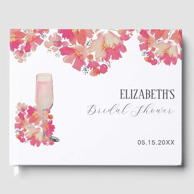 Livre D'or Fleurs et Prosecco Fête de mariage Floral Rose (Recto)