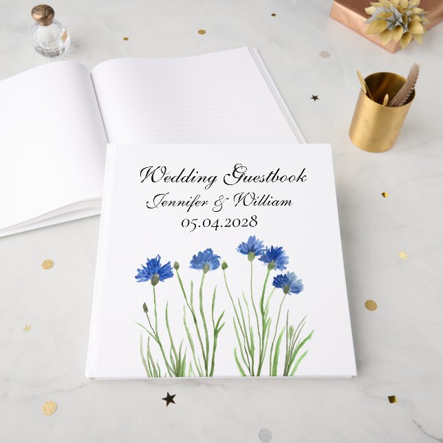 Livre D'or Fleurs Fleurs sauvages de Cornflowers Mariage d'aq (Recto ouvert)