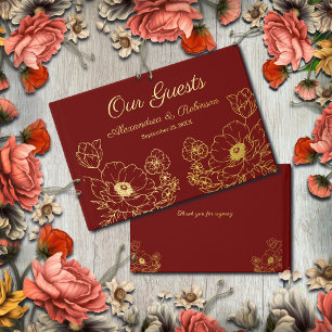 Livre D'or Fleurs Floral Mariage Anniversaire Or Rouge
