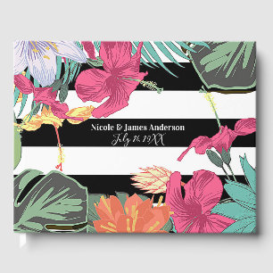 Livre D'or Fleurs Floral Tropical Feuilles Rayures Noires et 