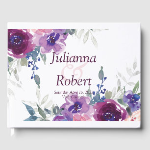 Livre D'or Fleurs mauves et violettes aquarelles   mariage  i