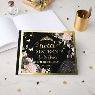 Livre D'or Fleurs noires et roses pour un anniversaire Sweet