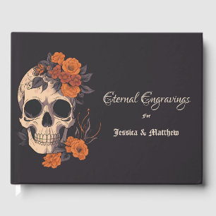 Livre D'or Fleurs Orange Élégant Crâne Floral Mariage