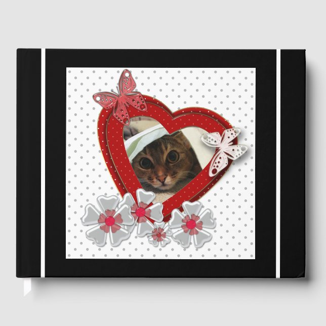 Livre D'or Fleurs papillon coeur rouge Saint-Valentin amour n (Recto)