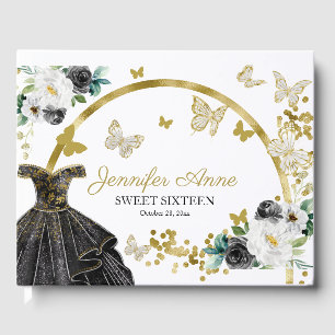Livre D'or Fleurs papillon de 16 ans Douce Robe Noir Or