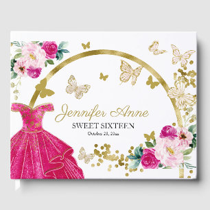 Livre D'or Fleurs papillon Sweet 16 Robe rose chaud