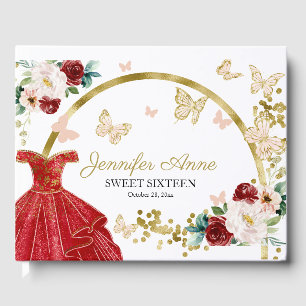 Livre D'or Fleurs papillon Sweet 16 Robe rouge