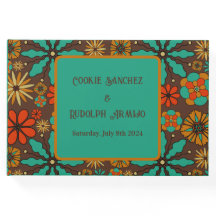 Fleurs Rétro Marron Turquoise Rouge florale groovy