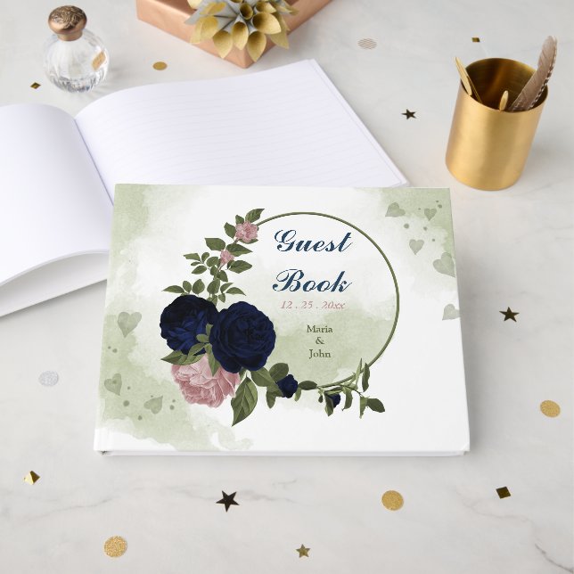 Livre D'or fleurs rose et marine verdure (Recto ouvert)