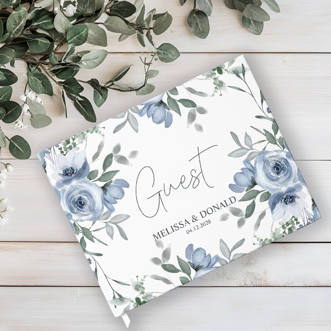 Livre D'or Fleurs Roses bleu foncé Mariage Boho simple (Créateur téléchargé)