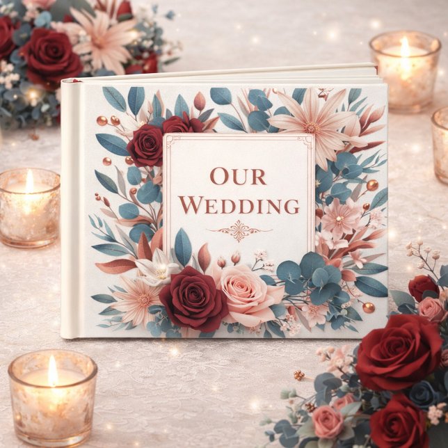 Livre D'or Fleurs roses et bleues poussiéreuses avec Roses bo (Créateur téléchargé)