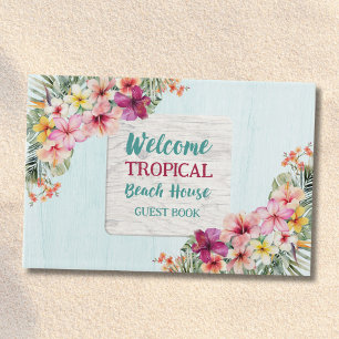 Livre D'or Fleurs Roses Tropicales Maison de Plage Florale Bo