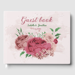 Livre D'or fleurs roses vert feuille mariage