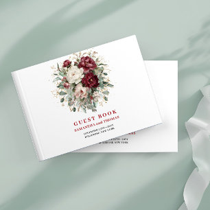 Livre d'or Fleurs Rouge Foncé Luxe Eucalyptus Or