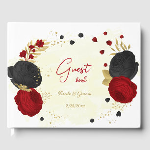 Livre D'or fleurs rouges et noires or mariage botanique