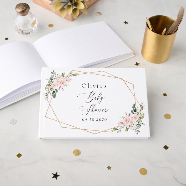 Livre D'or Fleurs Rouges, Fleurs Roses, Boho, Baby shower (Recto ouvert)