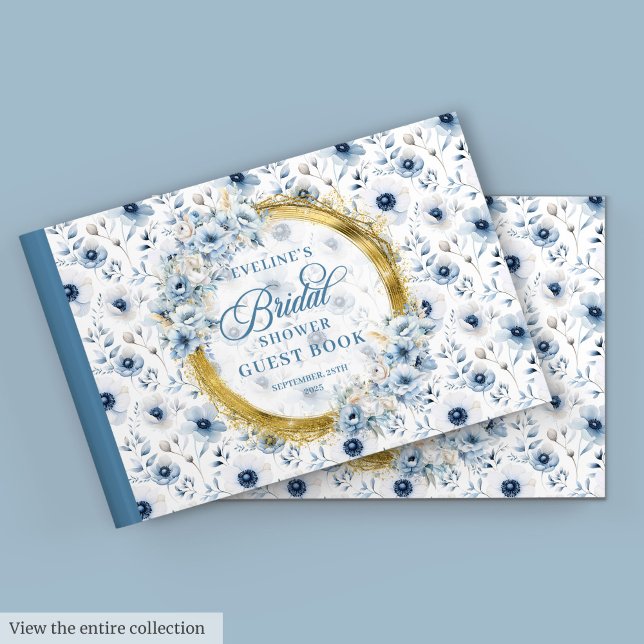 Livre d'or Fleurs sauvages Bohème Bleu pastel doré (Soft Pastel Blue Gold Boho Wild Flowers Guest Book

)
