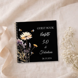 Livre d'or fleurs sauvages noir 50 anniversaire fa