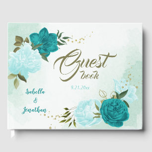Livre D'or fleurs turquoise vert feuille
