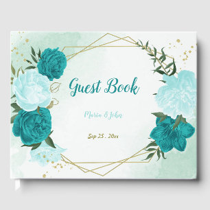 Livre D'or fleurs turquoise vert feuille