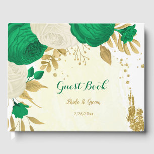Livre D'or fleurs vertes et blanches or mariage botanique