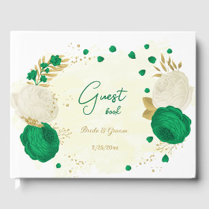 Livre D'or fleurs vertes et blanches or mariage botanique