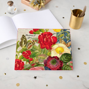 Livre D'or Fleurs Vintage avec Papillons Pensant à Vous