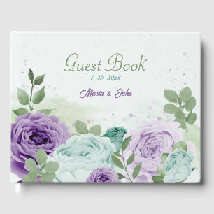 Livre D'or fleurs violettes bleu mariage