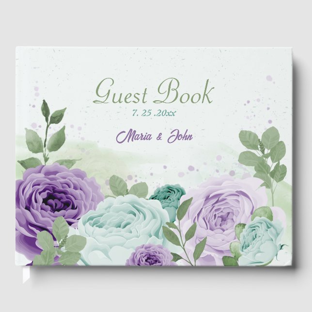 Livre D'or fleurs violettes bleu mariage (Recto)