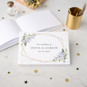 Livre D'or Fleurs violettes, Fleurs blanches, Boho, Mariage