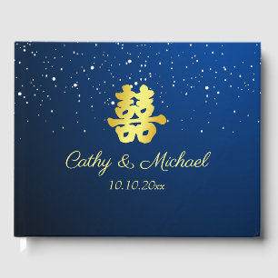 Livre D'or Flocon de neige de mariage chinois bleu marine élé