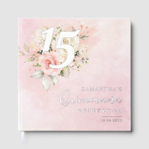 Livre D'or Floral 15 Anniversaire Fête Argent Script
