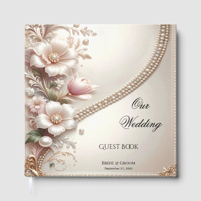 Livre D'or Floral and Pearl Embellishments Guest Book (Recto)