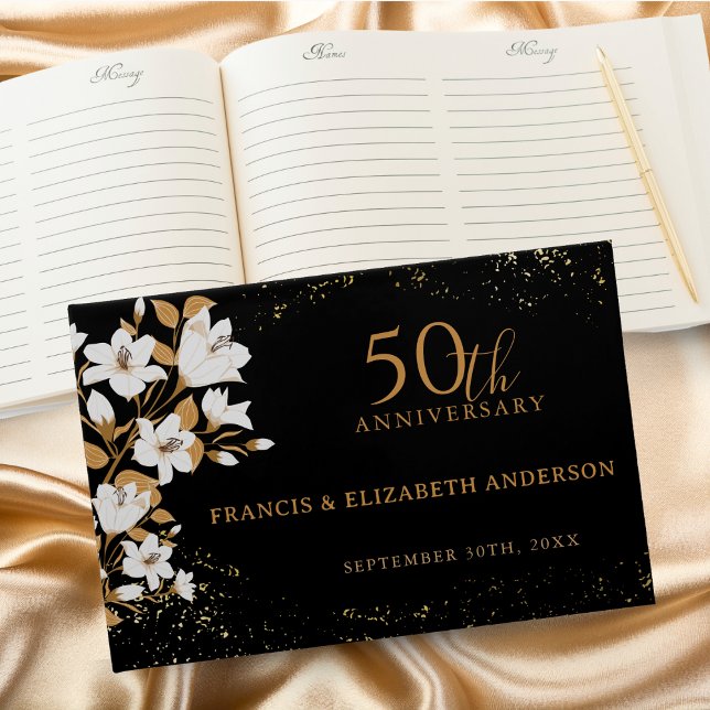 Livre D'or Floral Black Gold 50e anniversaire Mariage (Créateur téléchargé)