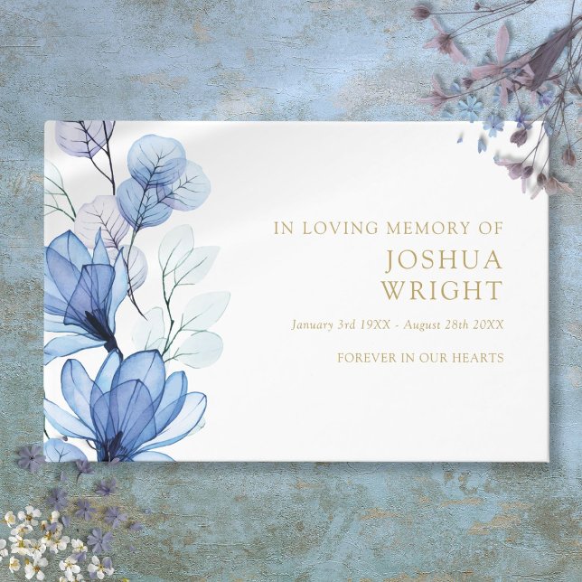Livre D'or Floral Bleu Élégant Dans Love Mémoire Funérailles (Elegant Blue Floral In Loving Memory Funeral Guest Book)